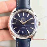 Swiss Fake Omega Seamaster Stainless Steel Blue Dial Blue Leather Strap Watch